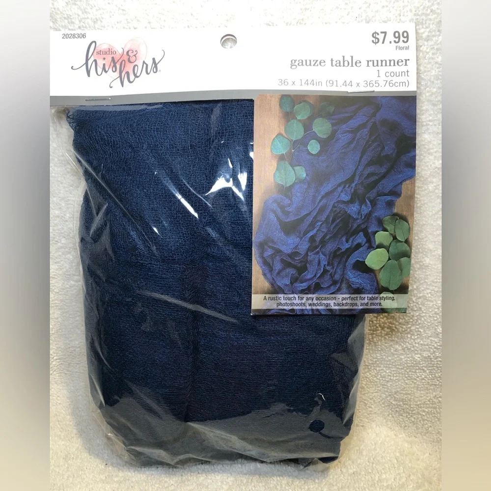 GAUZE TABLE RUNNERS, Navy Blue, 3 New In Package, 8 used once in ziploc